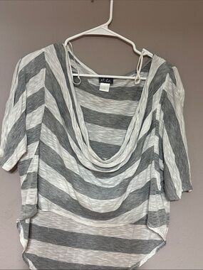 Dots Gray and White Striped Cowl Neck Blouse